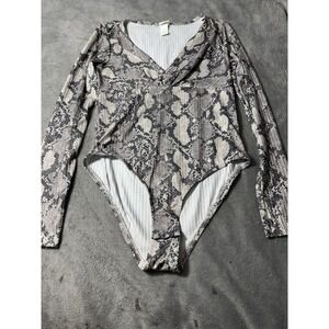 H M Snake Print V Neck Long Sleeve Bodysuit Women's Size Medium